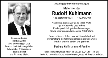 Anzeige von Rudolf Kuhlmann 