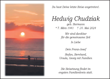 Anzeige von Hedwig Chudziak 