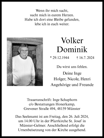Anzeige von Volker Dominik 
