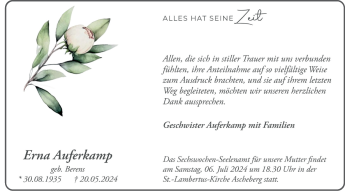 Anzeige von Erna Auferkamp 
