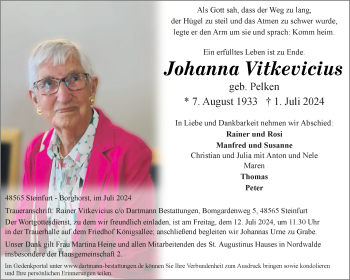 Anzeige von Johanna Vitkevicius 