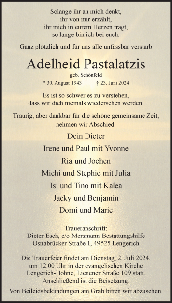 Anzeige von Adelheid Pastalatzis 