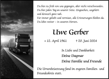 Anzeige von Uwe Gerber 