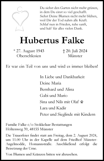 Anzeige von Hubertus Falke 