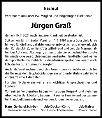 Anzeige von Jürgen Graß 
