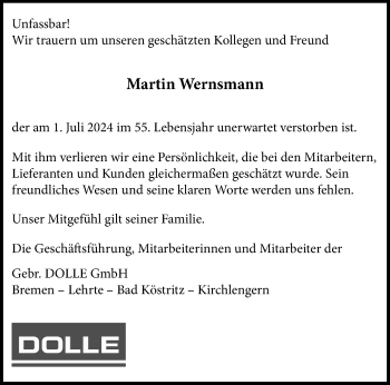 Anzeige von Martin Wernsmann 