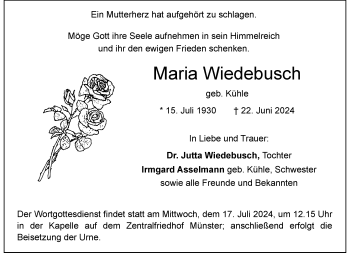 Anzeige von Maria Wiedebusch 