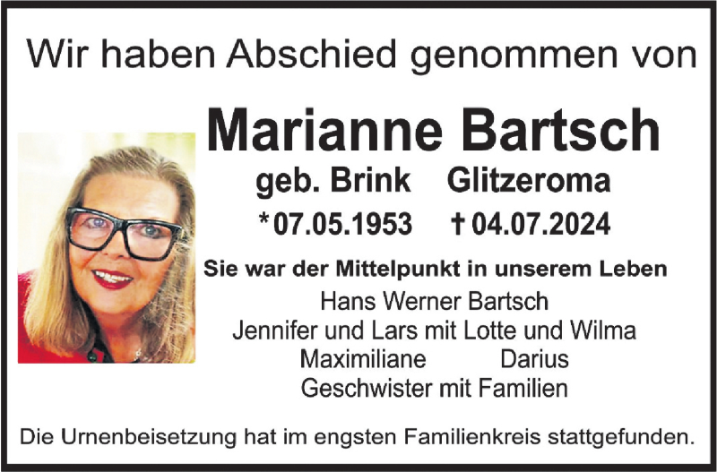  Traueranzeige für Marianne Bartsch vom 24.07.2024 aus 