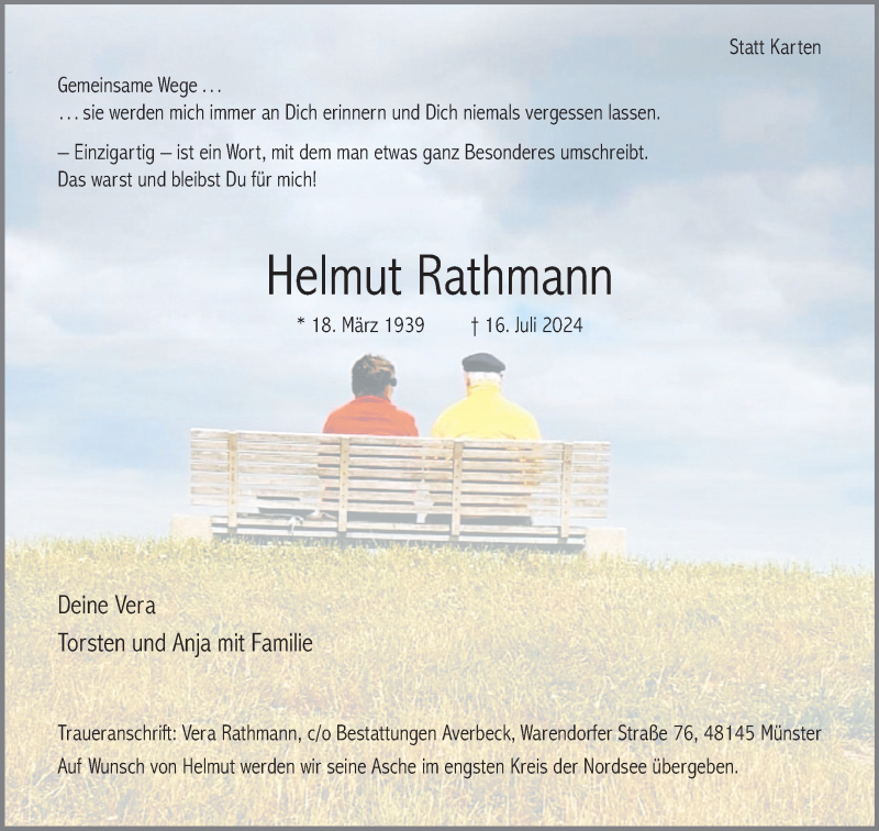  Traueranzeige für Helmut Rathmann vom 20.07.2024 aus 