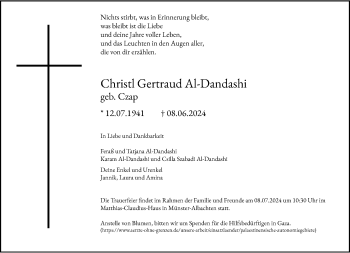 Anzeige von Christl Gertraud Al-Dandashi 