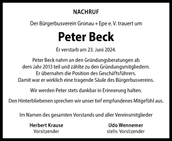Anzeige von Peter Beck 