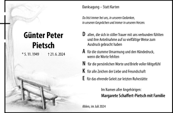 Anzeige von Günter Peter Pietsch 