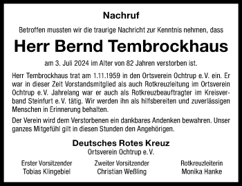Anzeige von Bernd Tembrockhaus 