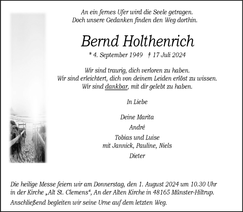  Traueranzeige für Bernd Holthenrich vom 27.07.2024 aus 