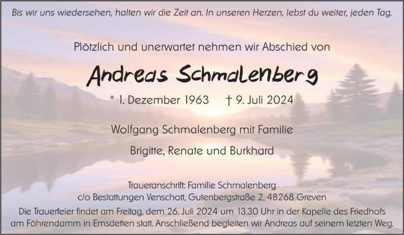  Traueranzeige für Andreas Schmalenberg vom 24.07.2024 aus 