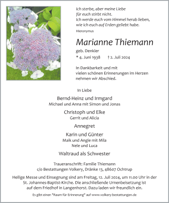 Anzeige von Marianne Thiemann 
