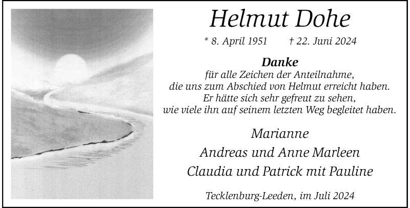  Traueranzeige für Helmut Dohe vom 27.07.2024 aus 