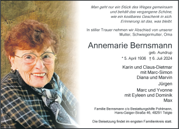 Anzeige von Annemarie Bernsmann 