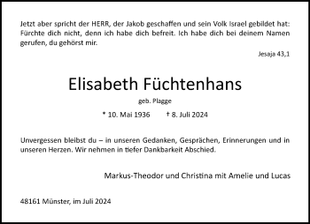 Anzeige von Elisabeth Füchtenhans 