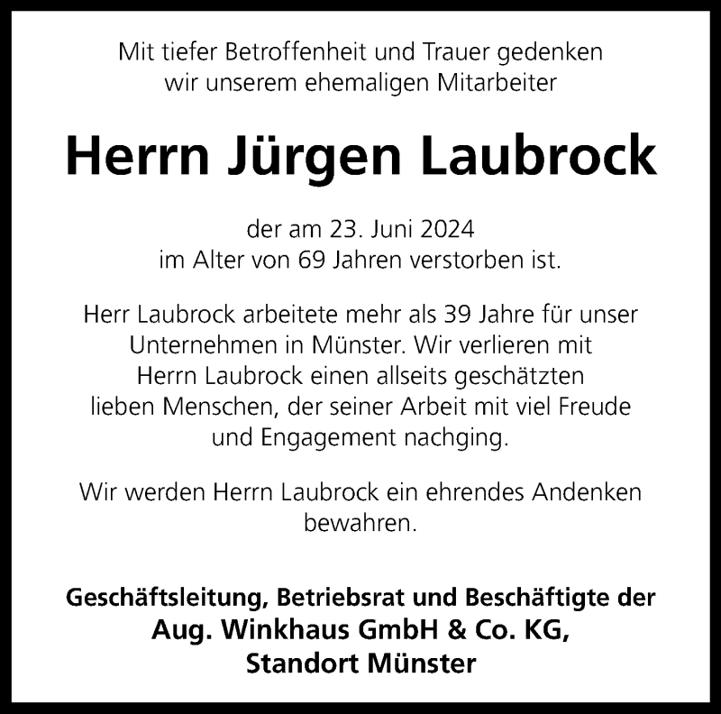  Traueranzeige für Jürgen Laubrock vom 03.07.2024 aus 