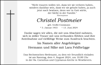 Anzeige von Christel Postmeier 