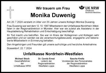 Anzeige von Monika Duwenig 