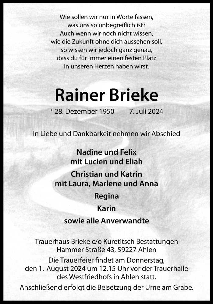  Traueranzeige für Rainer Brieke vom 20.07.2024 aus 