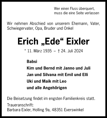 Anzeige von Erich Eixler 