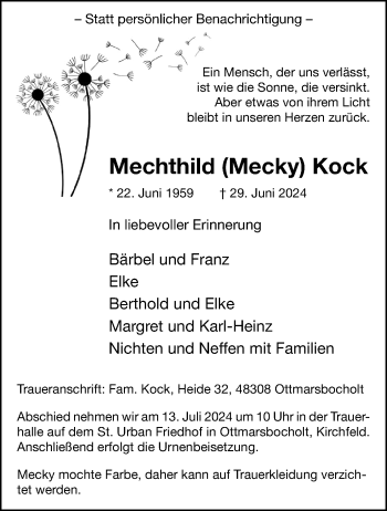 Anzeige von Mechthild Kock 