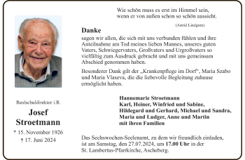 Anzeige von Josef Stroetmann 