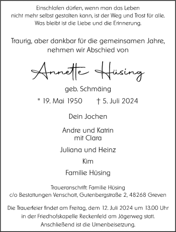 Anzeige von Annette Husing 