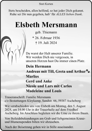 Anzeige von Elsbeth Mersmann 