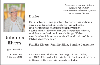 Anzeige von Johanna Elvers 