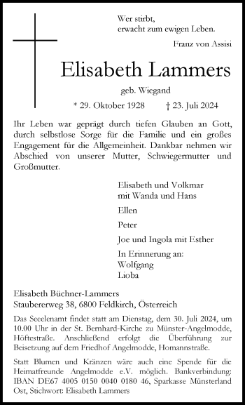 Anzeige von Elisabeth Lammers 