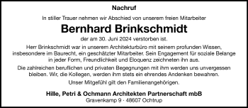 Anzeige von Bernhard Brinkschmidt 
