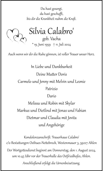 Anzeige von Silvia Calabro' 