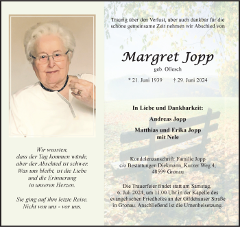 Anzeige von Margret Jopp 
