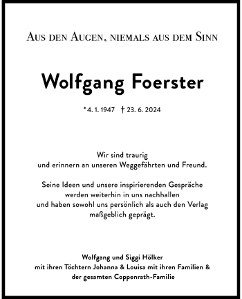 Anzeige von Wolfgang Foerster 