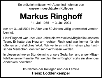 Anzeige von Markus Ringhoff 