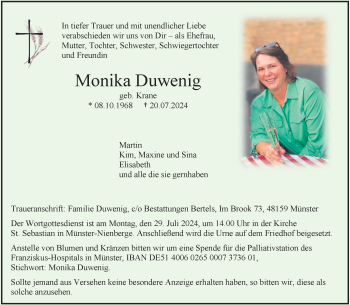 Anzeige von Monika Duwenig 