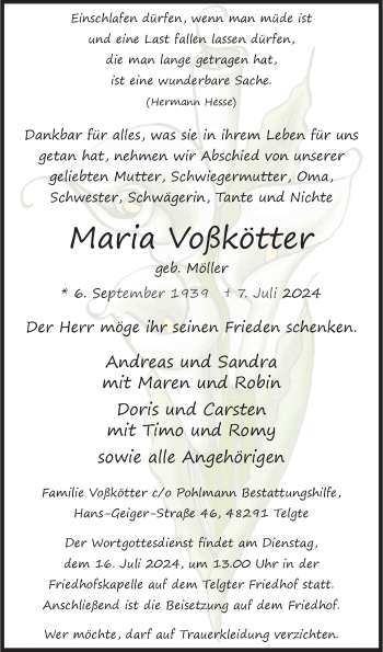 Anzeige von Maria Vokötter 