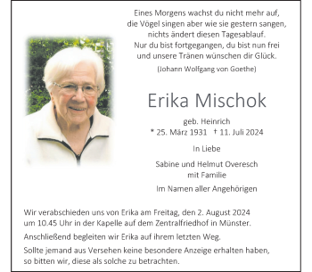 Anzeige von Erika Mischok 