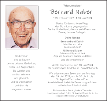 Anzeige von Bernard Naber 