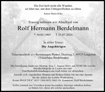 Anzeige von Rolf Hermann Berdelmann 