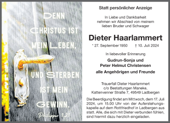 Anzeige von Dieter Haarlammert 