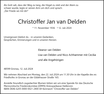 Anzeige von Christoffer Jan van Delden 