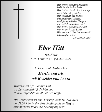 Anzeige von Else Hitt 