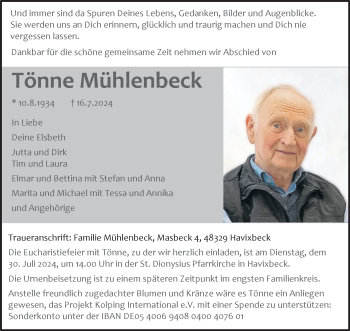 Anzeige von Tönne Mühlenbeck 