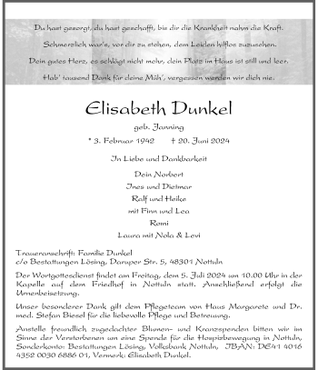Anzeige von Elisabeth Dunkel 