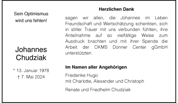 Anzeige von Johannes Chudziak 
